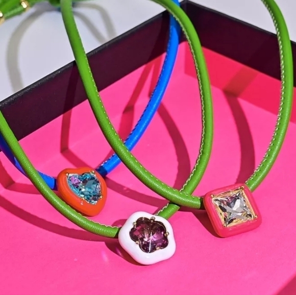 NEW Square Gem Geomatric Green Y2K Leather Necklace - Picture 9 of 12